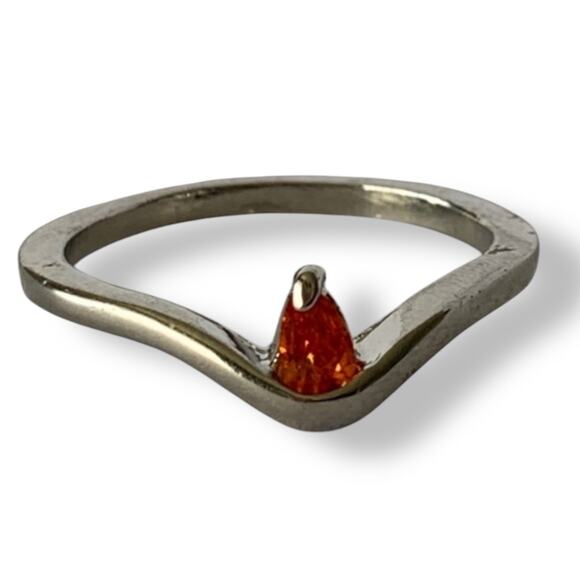 Citrine Orange Petite Teardrop Setting Solitaire Ring Size 9 - Picture 1 of 2